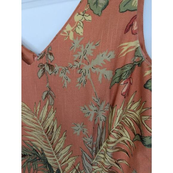 Talbots 12P Orange Tropical Palm Print Hawaaiin Sheath Dress V Neck Seed Beading - Picture 8 of 13